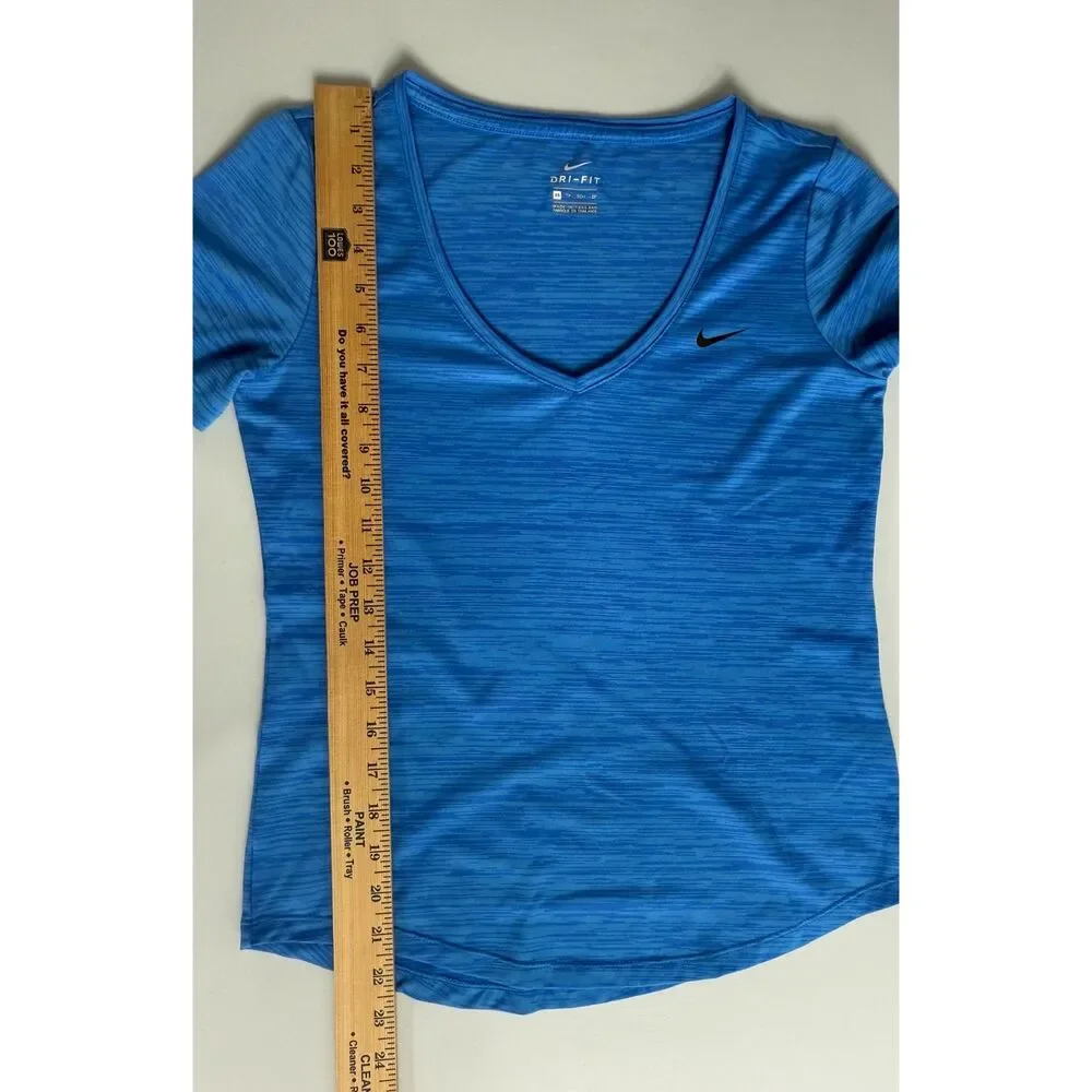 Nike Dri-Fit Women's Short Sleeve V-Neck Top T-Shirt Activewear Blue Size XS
